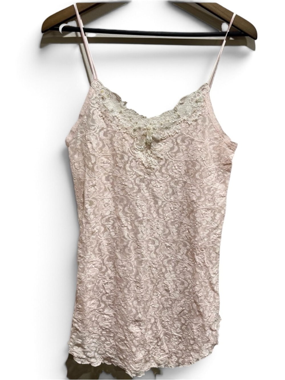Vintage 90s Pink Floral Lace Cami Top Scalloped Hem M